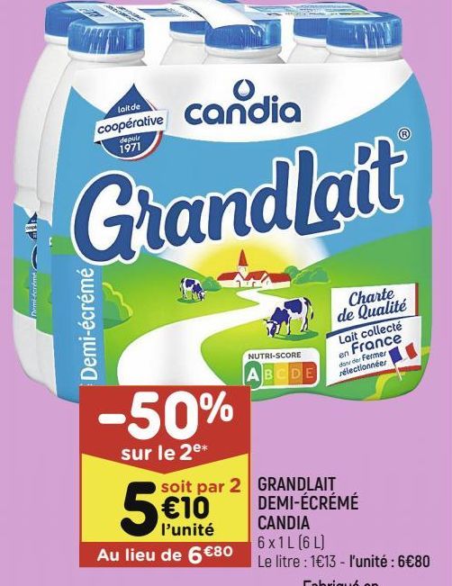 grandlait demi-écrémé Candia