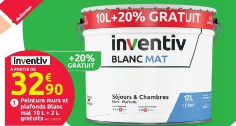 M.Dricolage Inventiv: Peinture Murs et Plafonds Blanc Mat 10L + 2L Gratuits +20% Gratuit - 800000 € Sejours & Chambres!