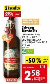 bouteilles de sylvanus blonde bio offerts à 50% - 75cl, ibu 21, à 5,15 € l'unité ou 2 bouteilles à 7 €!