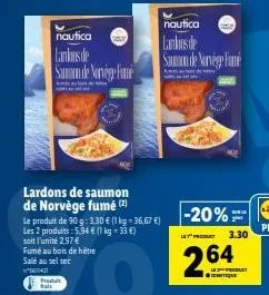 lardons de saumon norvégien fumé: 2 produits à seulement 5,94 €, soit l'unité à 2,97 €