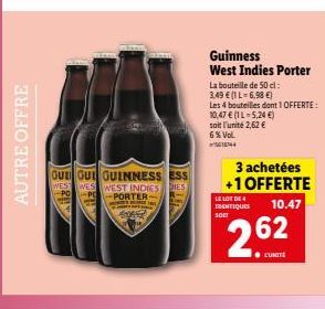 Promo: 4 bouteilles Guinness West Indies Porter +1 offerte - 50cl à 5,24 € le L !