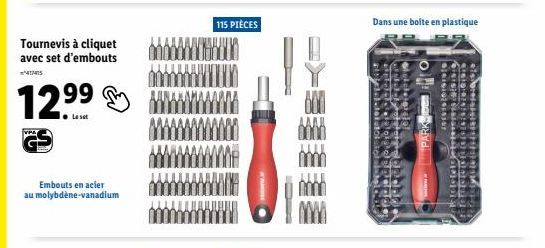 Tournevis à Cliquet PARK-IDO avec Set 115 pièces d'Embouts en Acier au Molybdène-Vanadium - 12.99 VPA ! Jari455301 INTRIDINAG