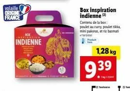 kit indien poulet: 1,28kg de volaille origine france à 9,39€.