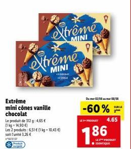 Cônes Mini Extrême Chocolat-Vanille : Profitez de la Promo ! Jusqu'à 14,90 € le Kg !