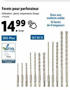 Forets pour Perforateur PA CERTIFIED SDS-Plus - Set de 12 avec 4 Longueurs - Mallette Solide 14.99$