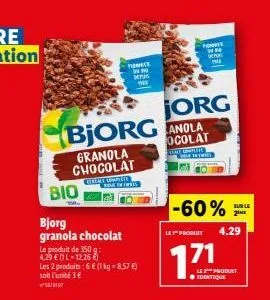 délicieux granola au chocolat bjorganola | 2 pour 6 € | roméce 33 et certace complete | 1 kg à 8.57 €!