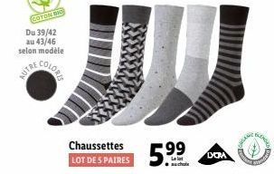 Offre Exclusive: 5 Paires de Chaussettes COTON 200 DOM ELENGED en Tailles 39/42 à 43/46
