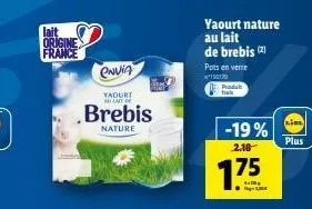 produit tak : yaourt nature au lait de brebis en pots en verre à -19% ! 2,18 € -> 1,75 €