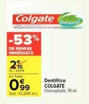 COLGATE Chlorophylle, –53% de Remise, 75 ml - 1,20€ le Tube!
