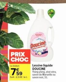Prix Choc : Lessive Liquide Doucine - Ylang Ylang, Aloe Vera, Savon de Marseille ou Savon Noir - 3L à 2,53€