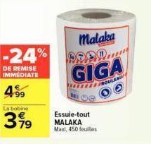 Promo folle : 24% de Remise Immédiate sur le Malaka Dood Giga Frouleau Essuie-tout Maxi, 450 feuilles, 4.99€!