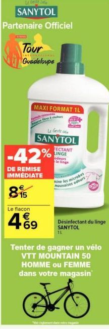 Gagnez un vélo ! Promo -42% : Sanytol Maxi Format 1L & Mulus pour éliminer les mauvaises odeurs du linge !