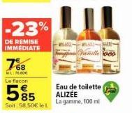 Alizée Eau de Toilette Vanille -23% de Réduction - 100 ml, 585 Limes, 58,50€ le Litre.