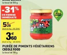 Purée et Piments Végétariens Creole Food -31% de Réduction Immédiate : 29,33€/Kg et 20,00€/Kg !