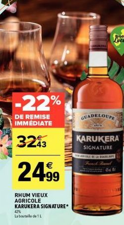 Rhum Vieux Agricole Karukera Signature -22% Remise Immédiate à 24.99€ - 1L 42° Ble de La Sadelope French Bavel