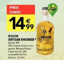 Rhum Artisan Rhumier Spiced & Fruits - 14.99€ - 70cl, 40%, 30%, Ananas, Coco, Goyave, Mangue/Passion, Creme de Coco 18%
