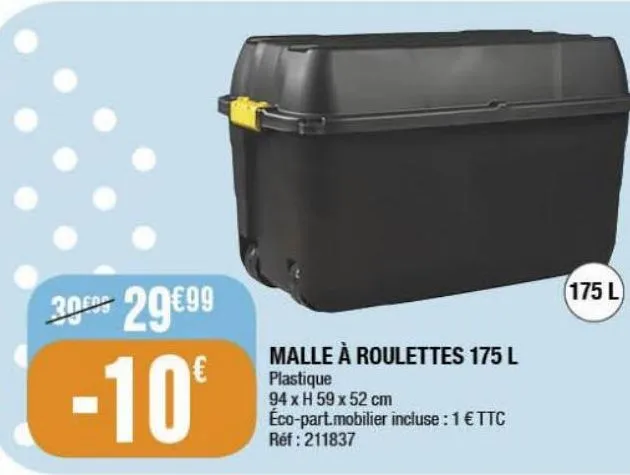 malle à roulettes 175l