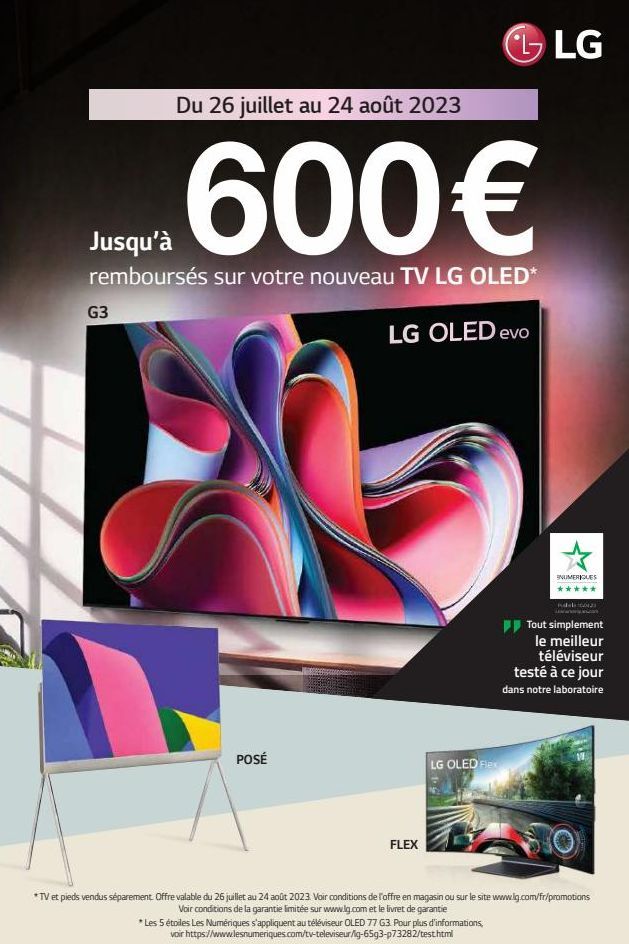 Obtenez jusqu'à 600€ de Remboursement sur votre Nouveau TV LG OLED G3 ANE FLEX*!