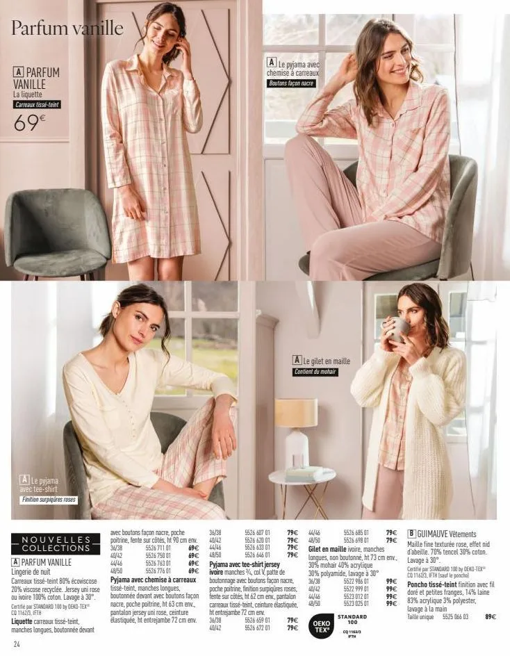 parfum vanille : découvrez notre nouvelle collection de pyjamas et lingerie à carreaux tissé teinte-surpiqure roses - 69€!