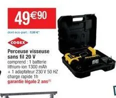 perceuse visseuse sans fil 20v - 49€90 ! redux. 8€ eco-part. batterie lithium-ion 1300mah & adapteur 230v 50hz inclus. garantie 2 ans.