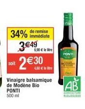 Offre Spéciale PONTI - Vinaigre Balsamique Bio - 34% de Réduction - 6,98€ le Litre!