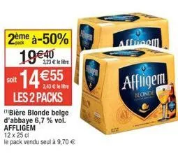 bière blonde belge d'abbaye affligem : 12 packs à -50%, 19,40€ soit 14,55€/pack!
