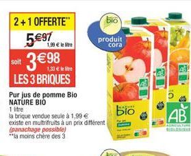 3-en-1: Pur Jus de Pomme Bio NATURE BIO à partir de 1,99€, + Offre 2+1 Gratuite!