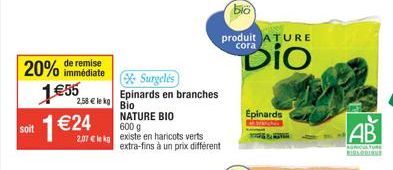 Une Remise Immediate de 20% sur les Epinards en Branches Bio NATURE BIO (600 g) - 2.07 € le kg!.