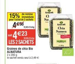 Achetez 2 Sachets ALNATURA Graines de Chia Bio à 12,45 € et obtenez une Réduction de 15%!