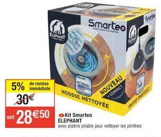 Smarteo Elephant: Housse Nettoyée NOUVEAU et COMPACT + Platine Pliable, Remise 5%, Prix: 28€50!