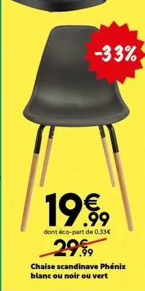 chaise scandinave phénix: +33% - -19.99€ avec éco-part de 0,33€! 29.99€, blanc, noir ou vert.