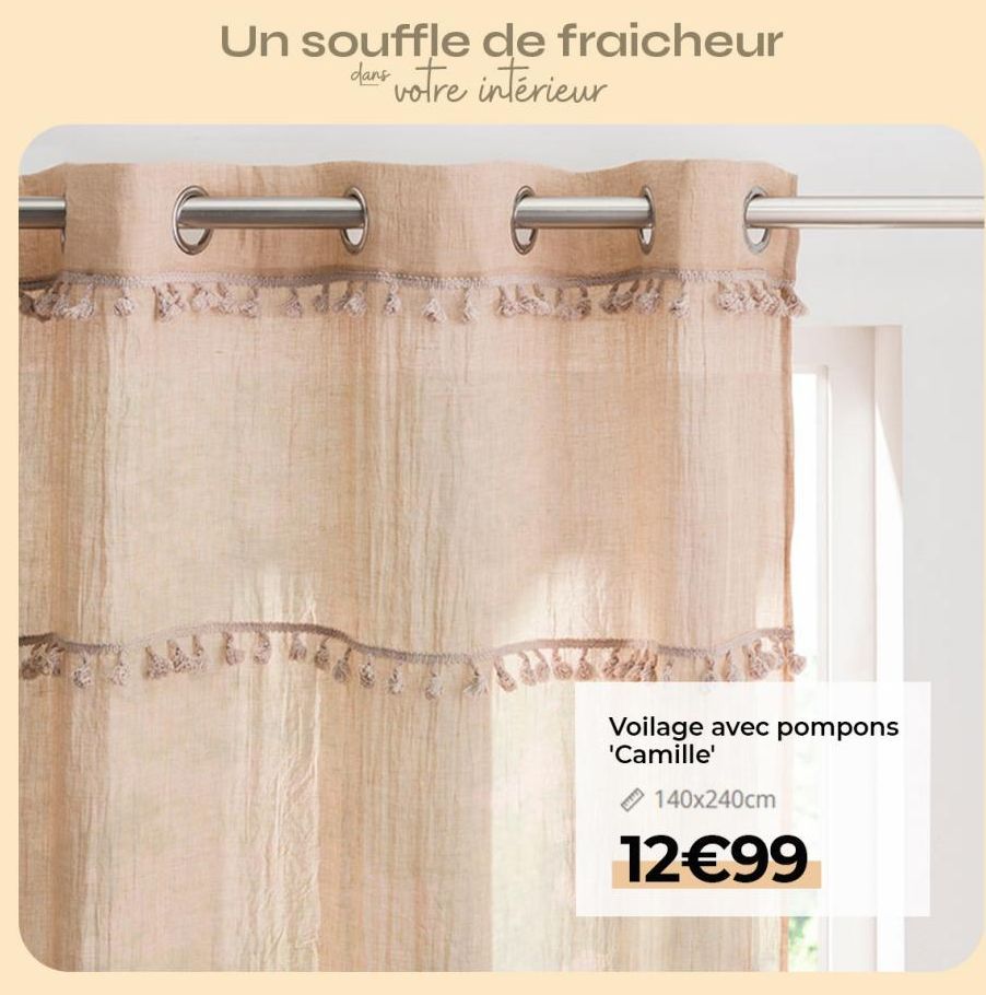 Rafraîchissez votre Intérieur: Voilage 'Camille' 140x240cm à 12€99!