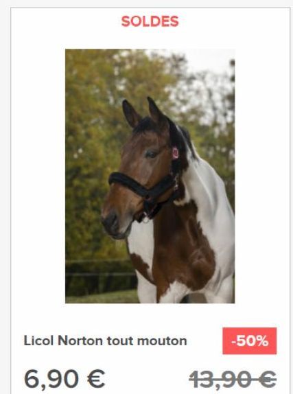 SOLDES  Licol Norton tout mouton  6,90 €  -50%  13,90 €  