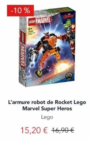 collectionnez l'incroyable armure robot de rocket avec -10% : lego marvel super heros 15,20 € -> 16,90 €