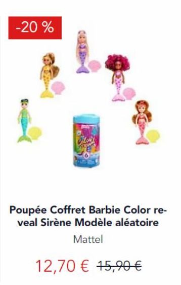 Bénéficiez de 20% de Réduction sur le Coffret Barbie Color re-veal Sirène Modèle Aléatoire de Mattel!