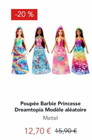 promo -20% : barbie dreamtopia princesse modèle aléatoire de mattel à 12,70€!
