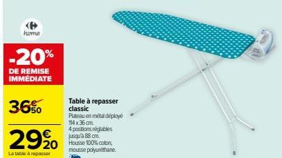 Table à Repasser Classic: 20% de Remise Immédiate, Réglable et 4 Positions Jusqu'à 88 cm!