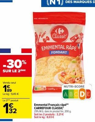 <B>2x Carrefour Classic Emmental Français Râpé Fondant -30%!</B>