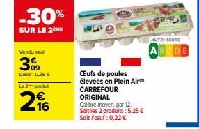 Carrefour Original: Économisez 30% sur 12 Œufs de Poules Élevées en Plein Air, Calibre Moyen.