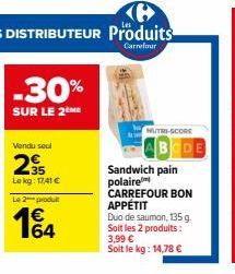 Jusqu'à -30% sur Carrefour Bon Appétit Duo de Saumon Sandwich, 135 g: 14,78 €/kg!