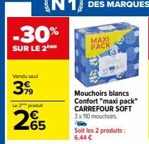 Carrefour Soft : Offrez-vous des Mouchoirs blancs Confort maxi pack à 6,44 € ! 2 produits, -30% sur le 2ème !