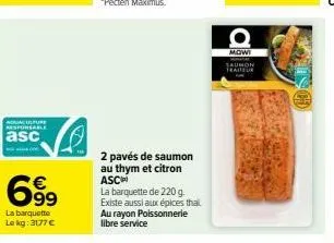 saumon au thym et citron: bénéficiez de la promo adunculture responsable - 220g barquette à 699€/kg - 2 pavés