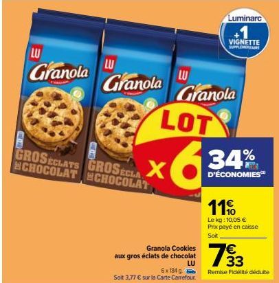 Granola Cookies à 3,77 € ! Gros Éclats de Chocolat et Vignette +1 Luminarc.