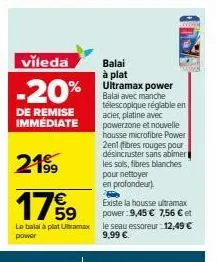 vileda ultramax power : balai réglable en acier à -20% ! 1759 € seulement !