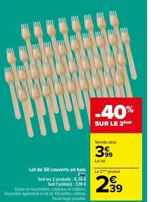 Lot de 50 Couverts en Bois: Prix Réduit à Partir de 3,19 € - Existe en Fourchettes, Couteaux et Cuillères