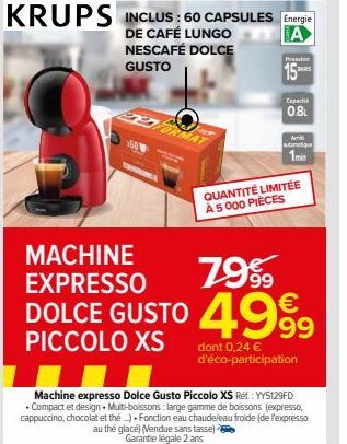 Capsules Café Lungo NESCAFÉ Dolce Gusto & Machine Expresso Dolce Gusto PICCO à 79% à 4999€ seulement! KRUPS Inclus.