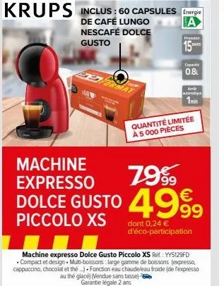 capsules café lungo nescafé dolce gusto & machine expresso dolce gusto picco à 79% à 4999€ seulement! krups inclus.