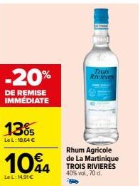 Trois Rivières Rhum Agricole de La Martinique -20% de Remise Imédiate -40% Vol 70cl.