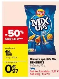 benenuts biscuits apéritifs goût salé -50% sur le 2ème ! 2,92€ pour 110g de goût salé !