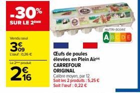 Carrefour Original: Économisez 30% sur les Œufs de Poules Élevées en Plein Air, Calibre Moyen, Par 12, 0,22 €/Œuf!